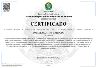 Certificado Curso de Documentação Imobiliária
