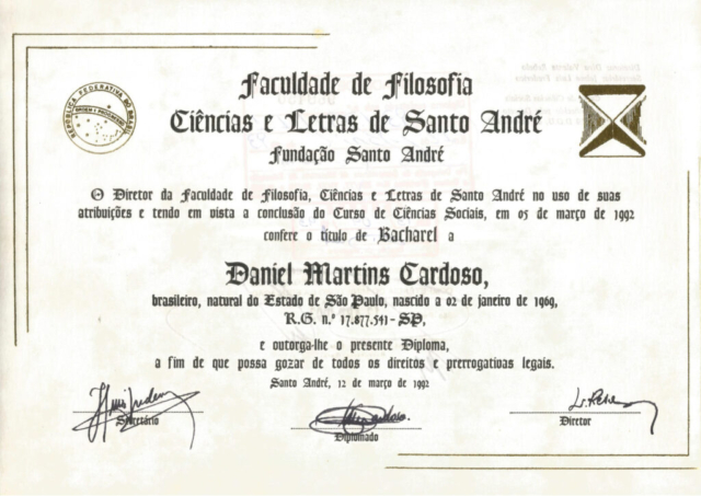 Diploma Bacharel em Ciências Sociais - Fundação Sto André